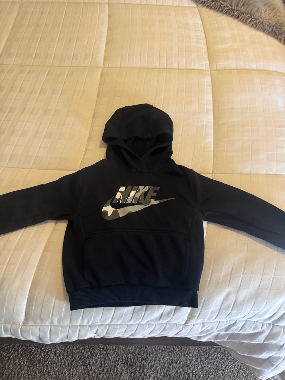 Nike Kids Black Hoodie with Camo Swoosh